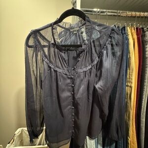 Ann Taylor Sheer Navy Blouse